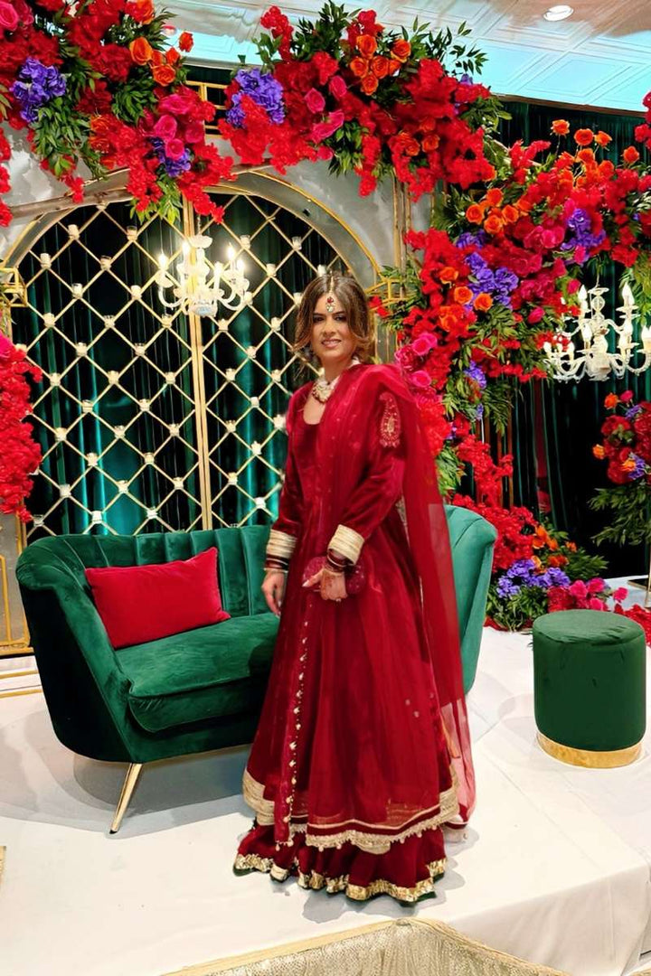 Syah - Gulaal - Velvet - Red/Maroon - 2 Piece