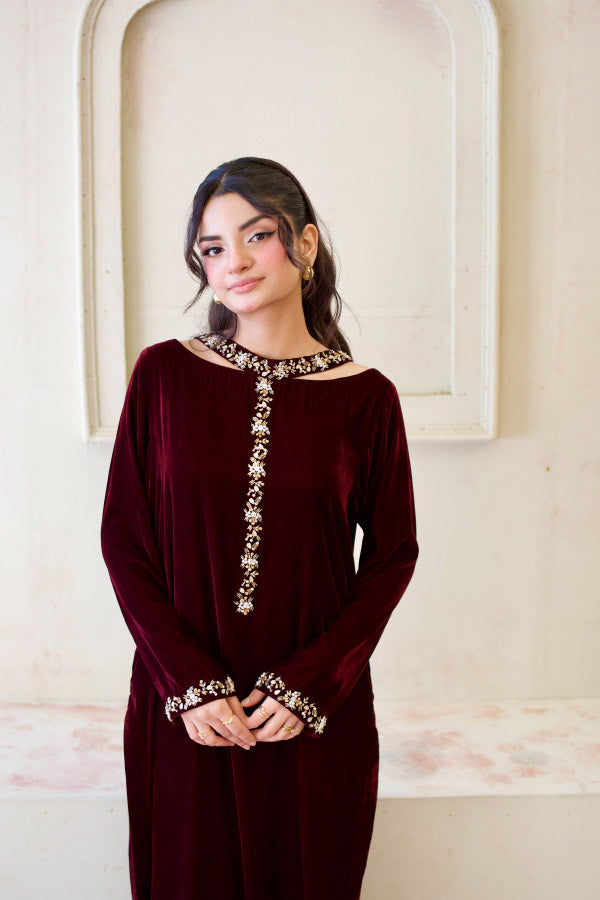 Leon Velvet Rouge Kaftan Maroon 2 Piece