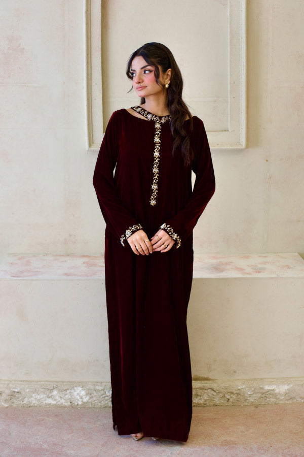 Leon Velvet Rouge Kaftan Maroon 2 Piece