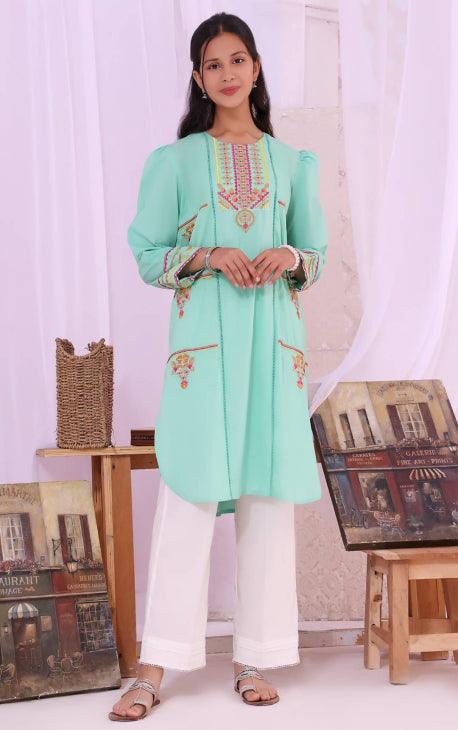 Oaks - Bermuda Lawn Embroidered Kurti - 1 Piece - Studio by TCS