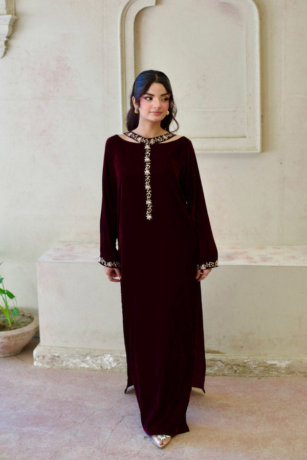 Leon Velvet Rouge Kaftan Maroon 2 Piece