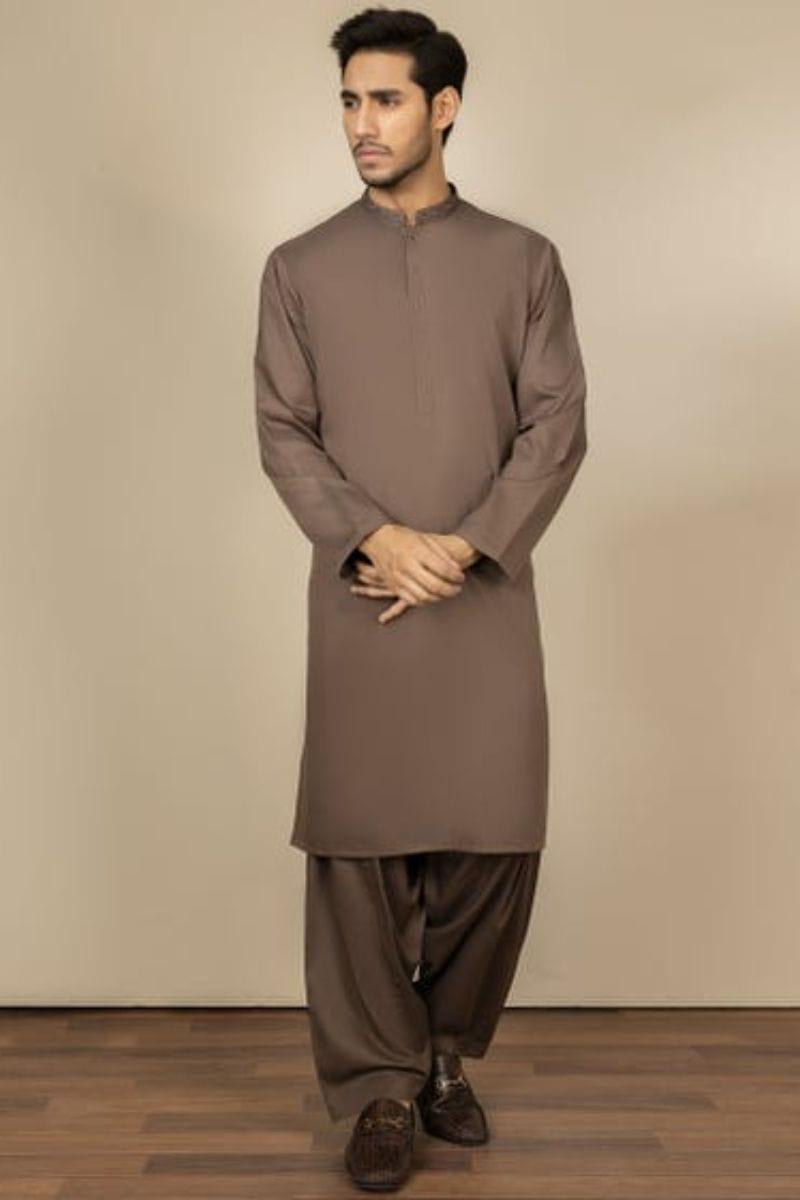 J. - Junaid Jamshed | Brown Polyester Viscose Kameez Shalwar - Studio by TCS