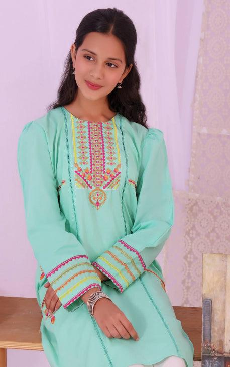 Oaks - Bermuda Lawn Embroidered Kurti - 1 Piece - Studio by TCS