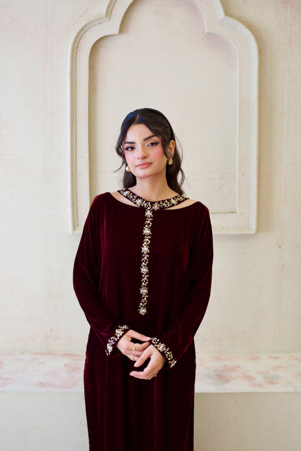Leon Velvet Rouge Kaftan Maroon 2 Piece