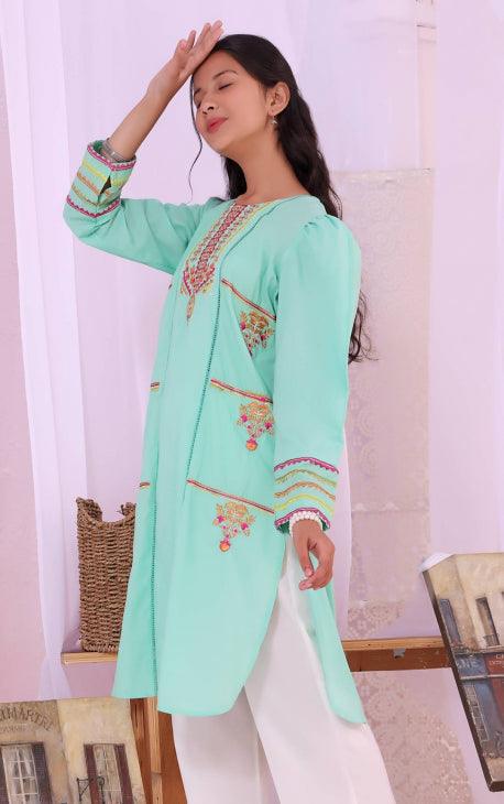 Oaks - Bermuda Lawn Embroidered Kurti - 1 Piece - Studio by TCS