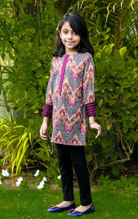Oaks - Purple Printed and Embroidered Cambric Girls Kurti - 1 Piece - Studio by TCS