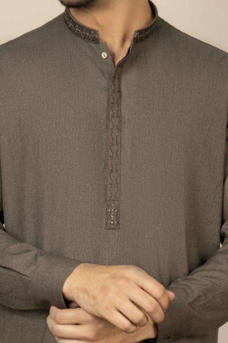 J. - Junaid Jamshed | Mud Brown Blended Kameez Shalwar - Studio by TCS