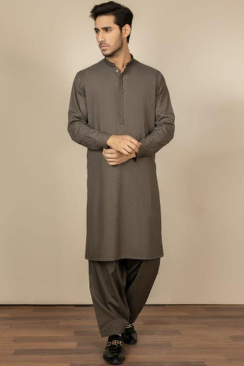 J. - Junaid Jamshed | Mud Brown Blended Kameez Shalwar - Studio by TCS