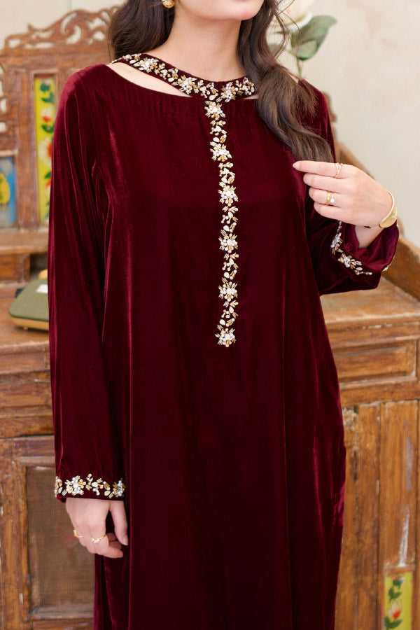 Leon Velvet Rouge Kaftan Maroon 2 Piece