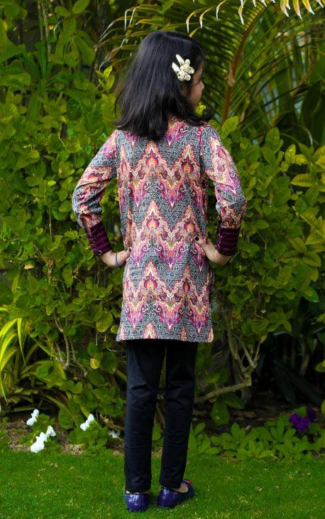 Oaks - Purple Printed and Embroidered Cambric Girls Kurti - 1 Piece - Studio by TCS