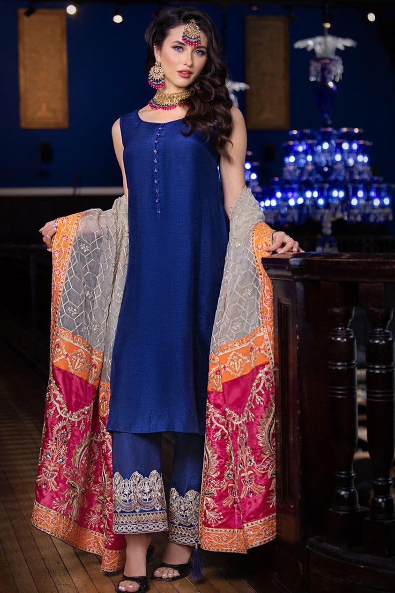 Kaanchi London - Neelofer - Blue - Kattan Raw Silk - 3 Piece - Studio by TCS