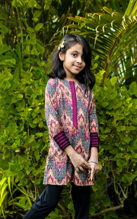 Oaks - Purple Printed and Embroidered Cambric Girls Kurti - 1 Piece - Studio by TCS