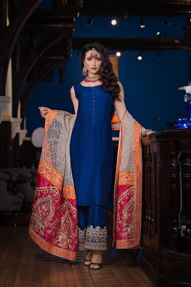 Kaanchi London - Neelofer - Blue - Kattan Raw Silk - 3 Piece - Studio by TCS
