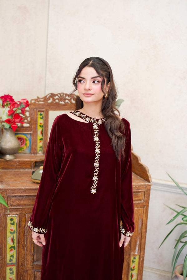 Leon Velvet Rouge Kaftan Maroon 2 Piece