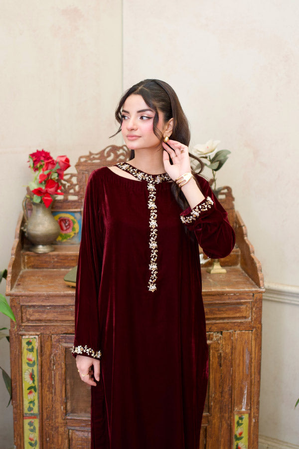 Leon Velvet Rouge Kaftan Maroon 2 Piece
