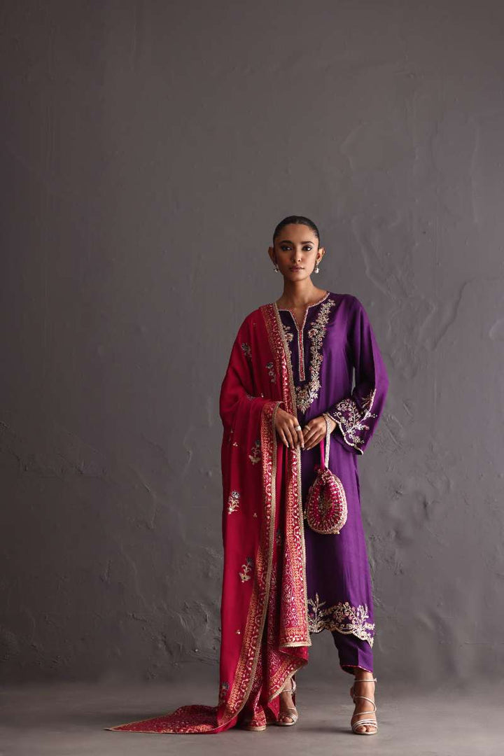 Deepak Perwani - Chiffon & Pure Raw Silk Formal Suit For Women - 3 Piece