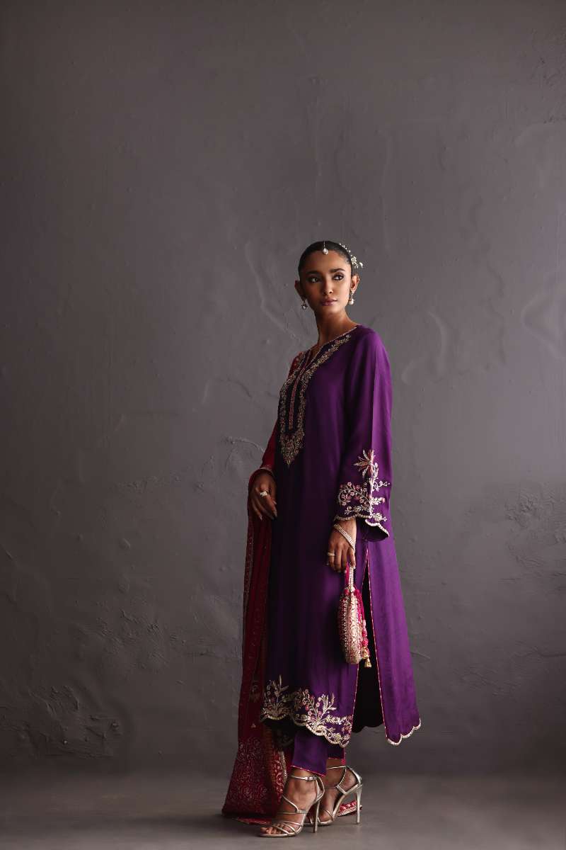 Deepak Perwani - Chiffon & Pure Raw Silk Formal Suit For Women - 3 Piece