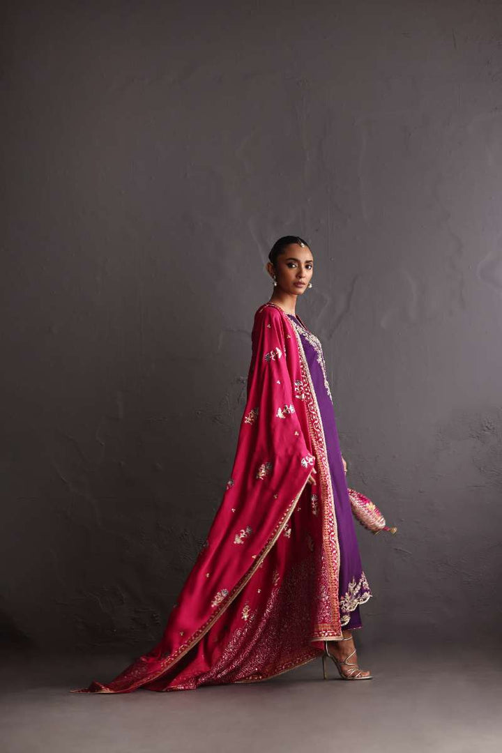 Deepak Perwani - Chiffon & Pure Raw Silk Formal Suit For Women - 3 Piece