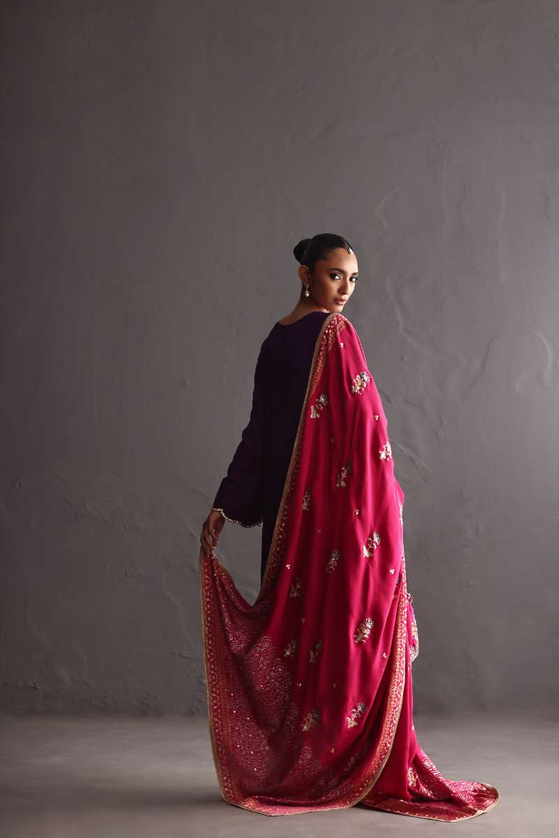 Deepak Perwani - Chiffon & Pure Raw Silk Formal Suit For Women - 3 Piece