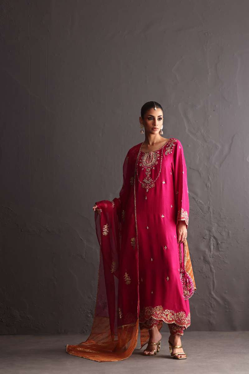 Deepak Perwani - Chiffon & Pure Raw Silk Formal Suit For Women - 3 Piece