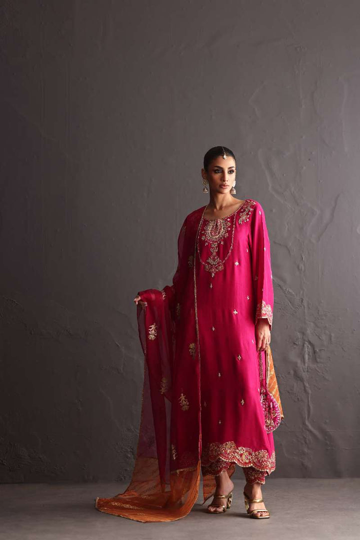Deepak Perwani - Chiffon & Pure Raw Silk Formal Suit For Women - 3 Piece