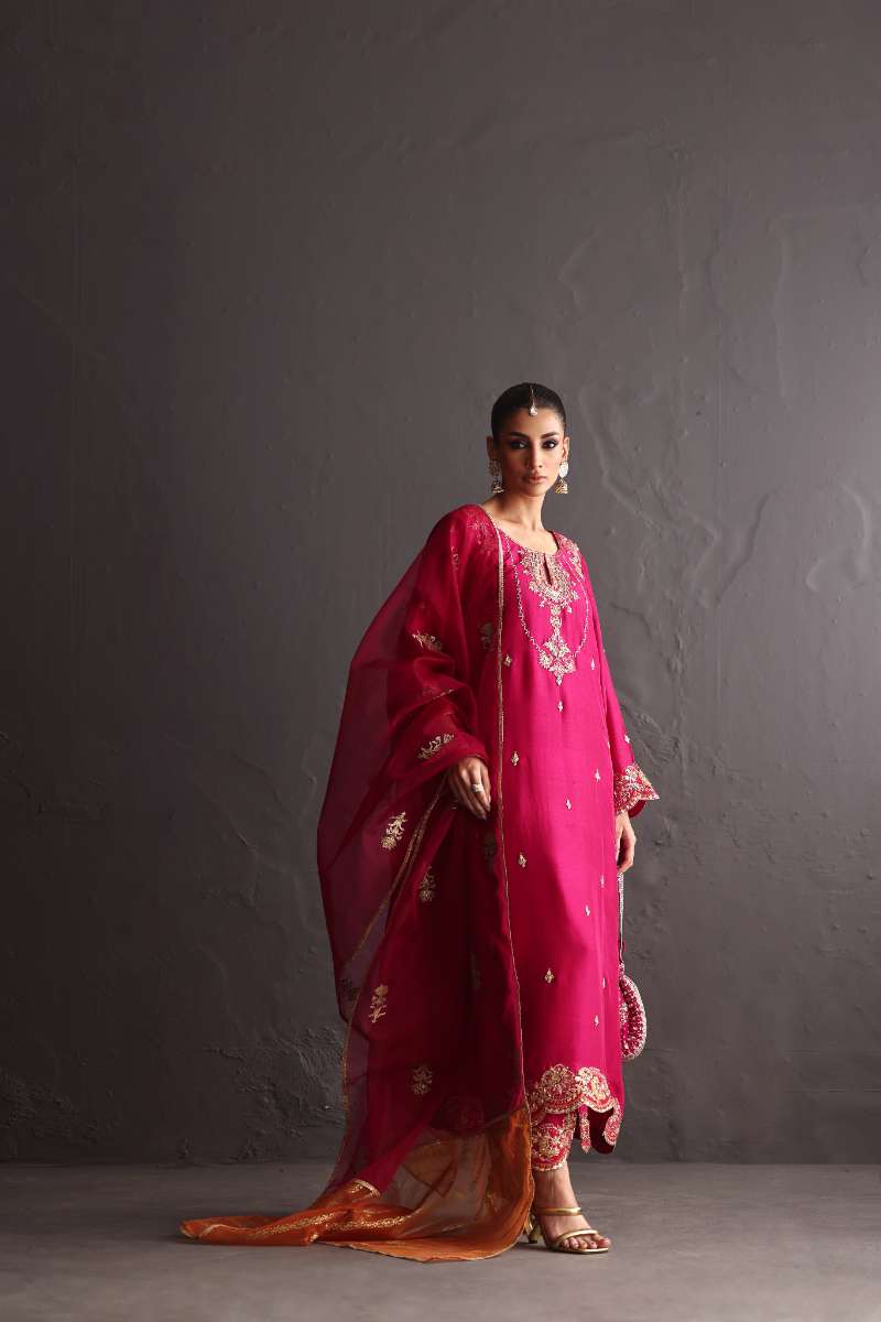 Deepak Perwani - Chiffon & Pure Raw Silk Formal Suit For Women - 3 Piece