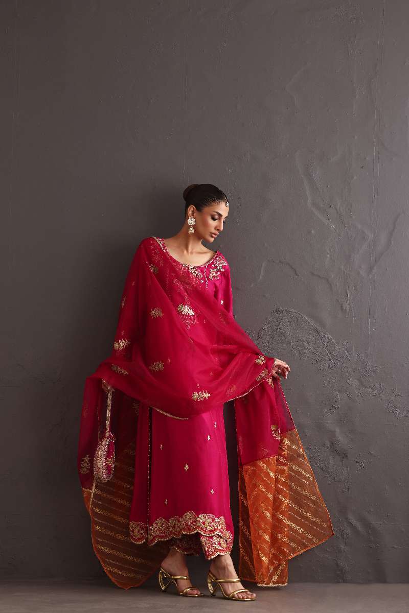 Deepak Perwani - Chiffon & Pure Raw Silk Formal Suit For Women - 3 Piece