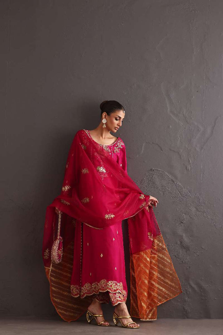 Deepak Perwani - Chiffon & Pure Raw Silk Formal Suit For Women - 3 Piece