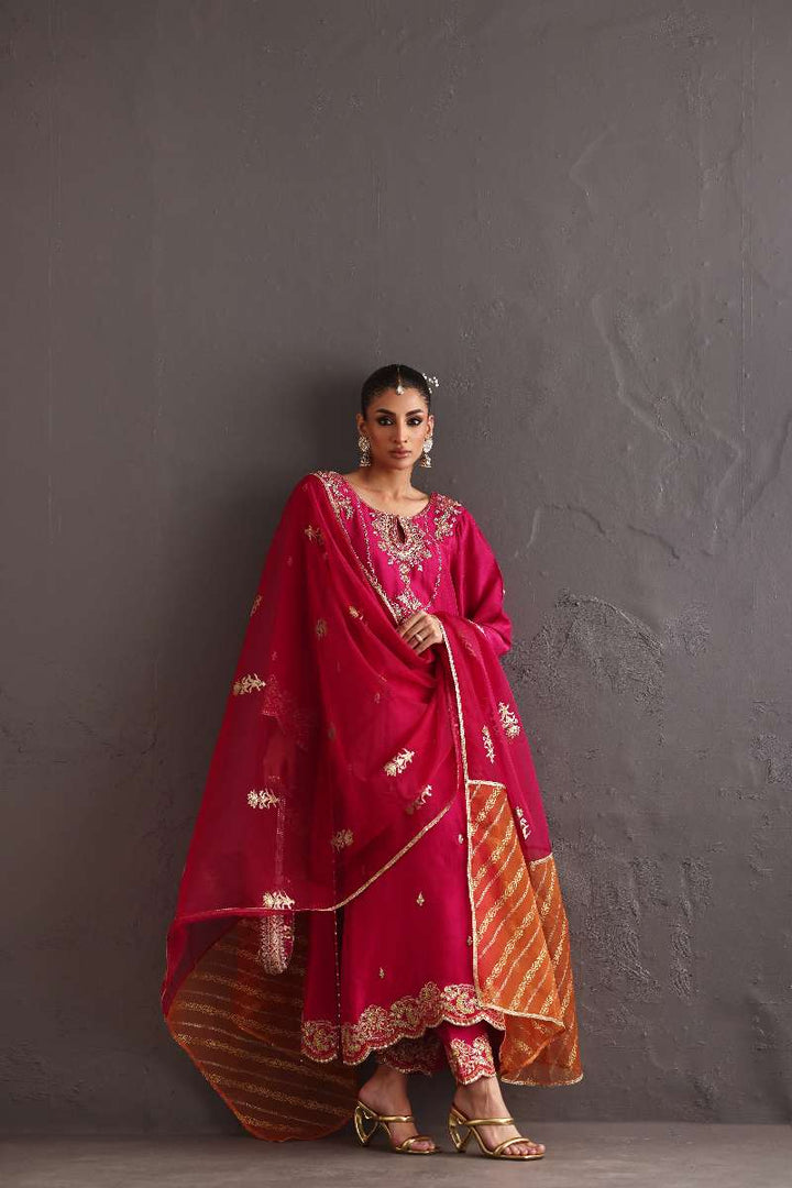 Deepak Perwani - Chiffon & Pure Raw Silk Formal Suit For Women - 3 Piece