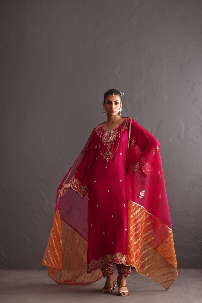 Deepak Perwani - Chiffon & Pure Raw Silk Formal Suit For Women - 3 Piece