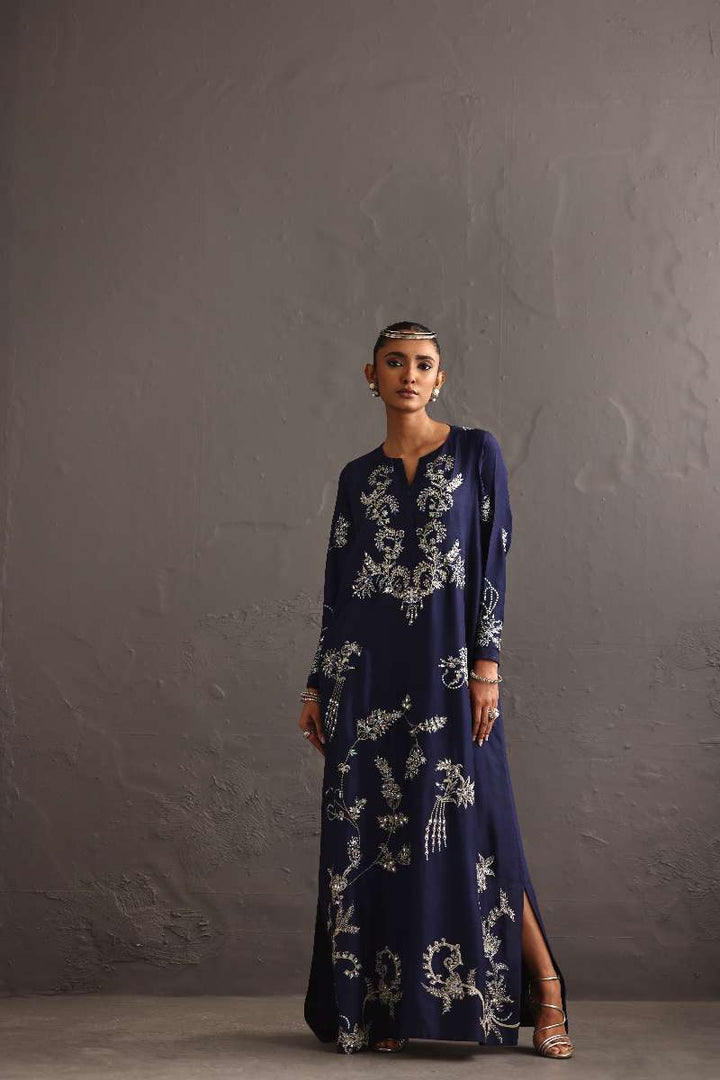 Deepak Perwani - Pure Raw Silk Long Hand-Embroidered Shirt For Women - 1 Piece