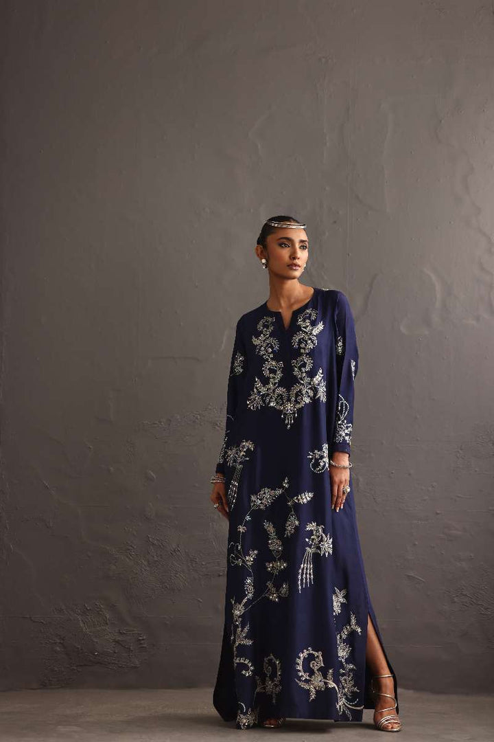 Deepak Perwani - Pure Raw Silk Long Hand-Embroidered Shirt For Women - 1 Piece