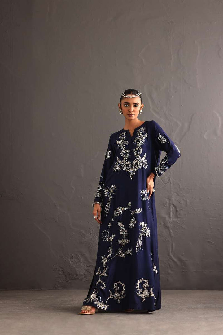 Deepak Perwani - Pure Raw Silk Long Hand-Embroidered Shirt For Women - 1 Piece