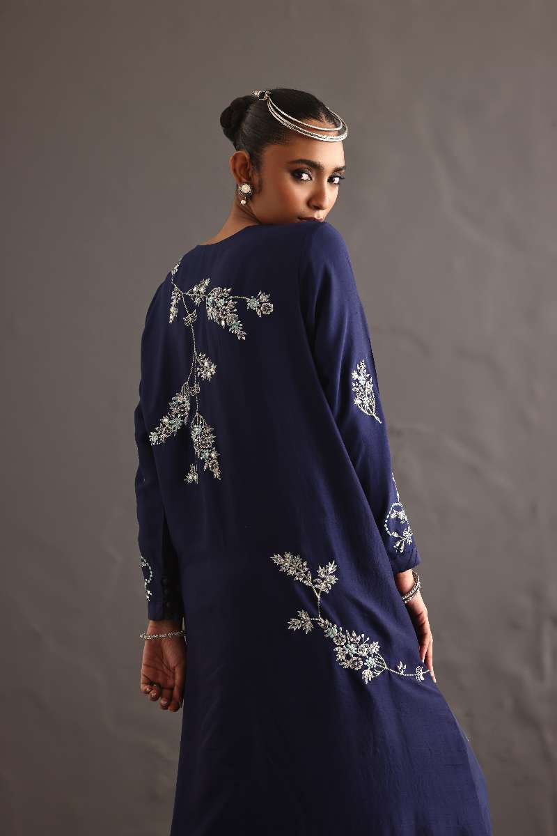 Deepak Perwani - Pure Raw Silk Long Hand-Embroidered Shirt For Women - 1 Piece