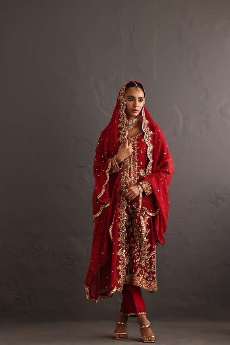 Deepak Perwani - Kamdani Chiffon & Pure Raw Silk Formal Suit For Women - 3 Piece