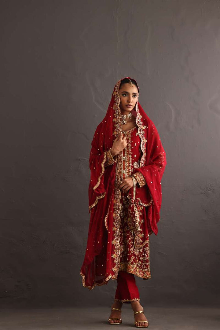 Deepak Perwani - Kamdani Chiffon & Pure Raw Silk Formal Suit For Women - 3 Piece