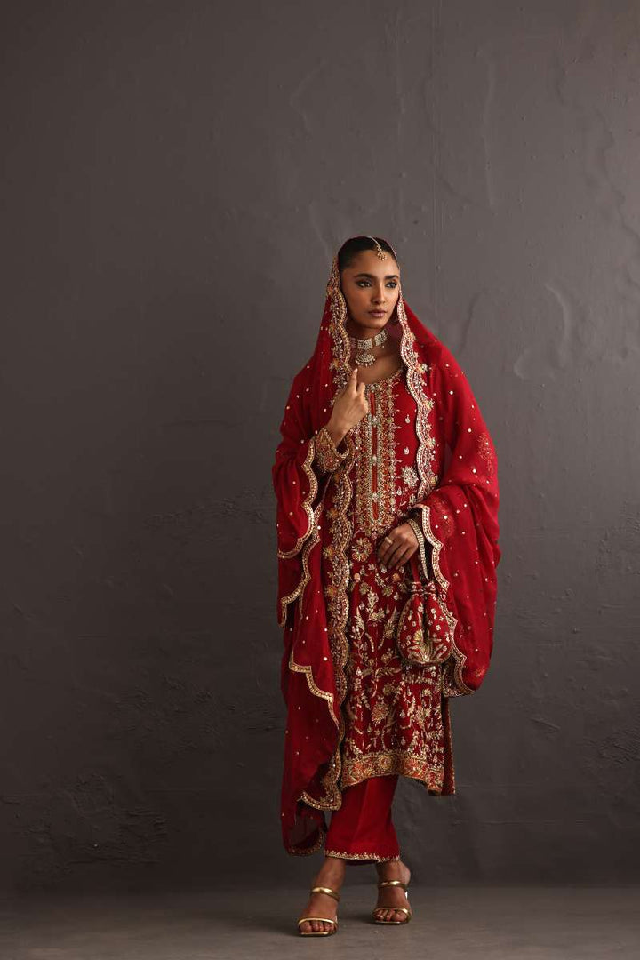 Deepak Perwani - Kamdani Chiffon & Pure Raw Silk Formal Suit For Women - 3 Piece