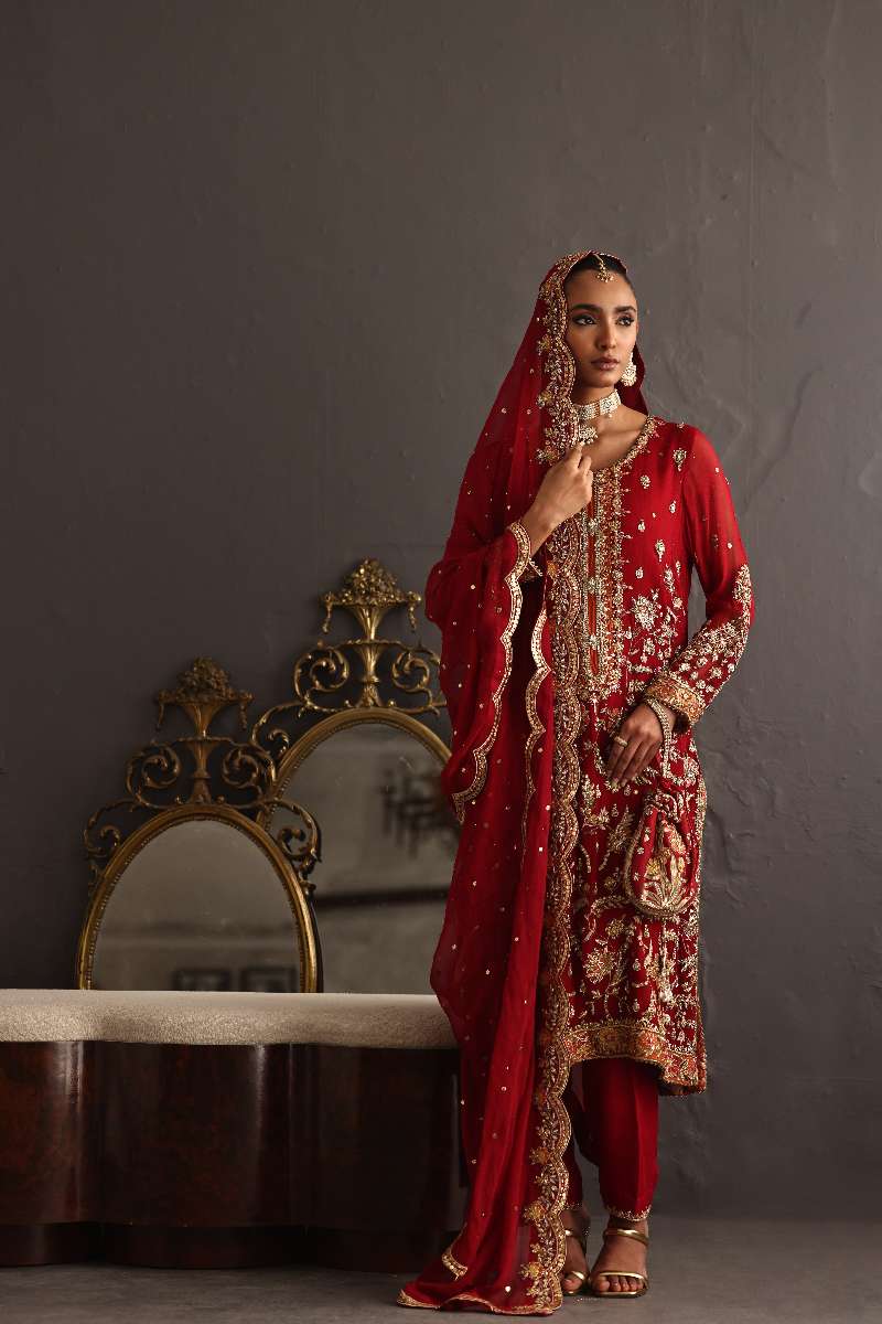Deepak Perwani - Kamdani Chiffon & Pure Raw Silk Formal Suit For Women - 3 Piece
