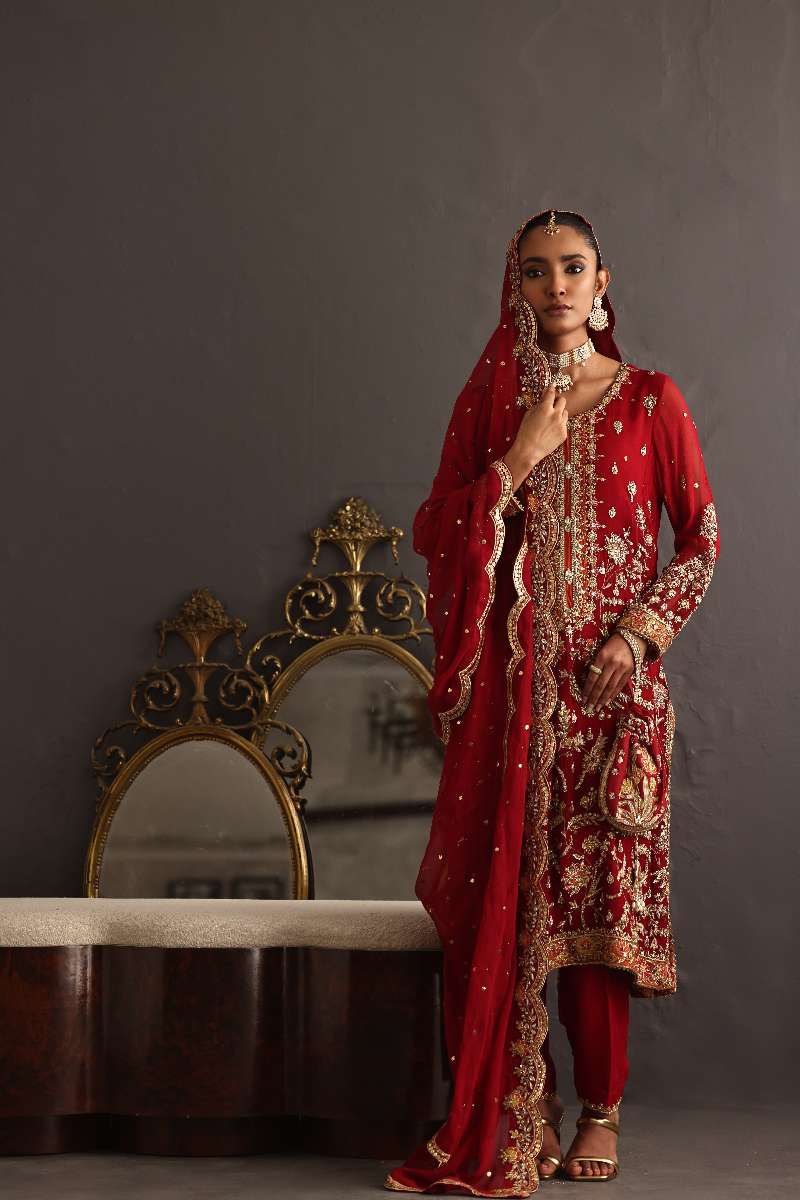 Deepak Perwani - Kamdani Chiffon & Pure Raw Silk Formal Suit For Women - 3 Piece