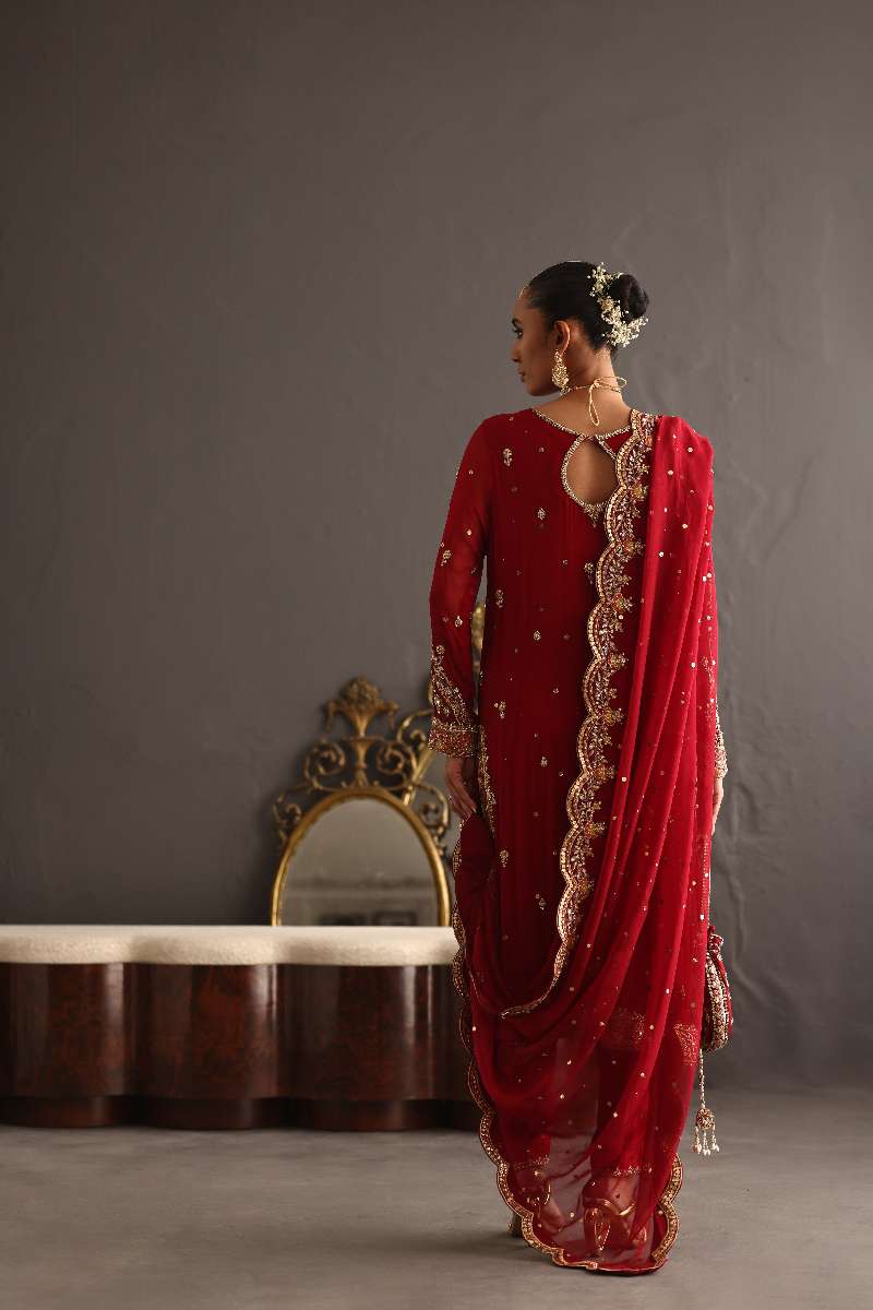 Deepak Perwani - Kamdani Chiffon & Pure Raw Silk Formal Suit For Women - 3 Piece