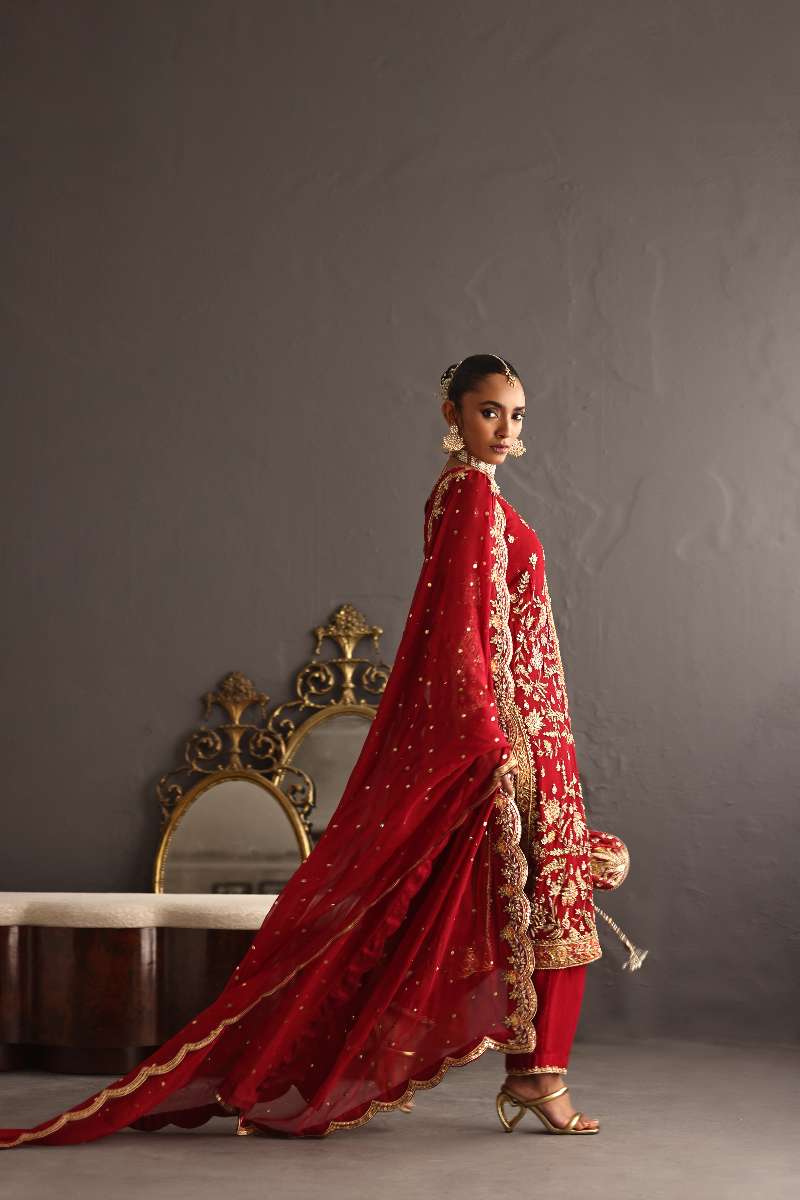 Deepak Perwani - Kamdani Chiffon & Pure Raw Silk Formal Suit For Women - 3 Piece