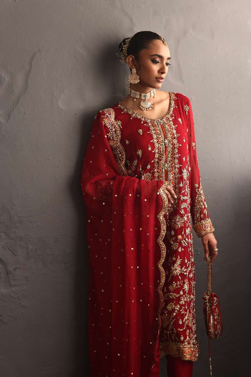 Deepak Perwani - Kamdani Chiffon & Pure Raw Silk Formal Suit For Women - 3 Piece