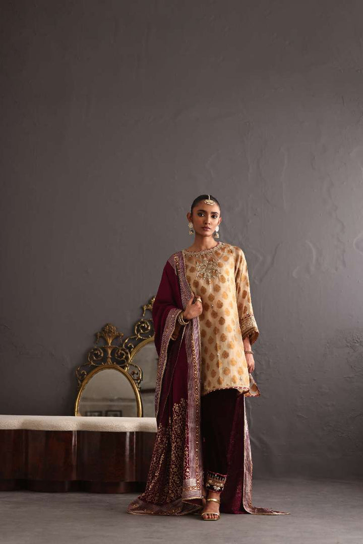 Deepak Perwani - Chiffon & Pure Raw Silk Formal Suit For Women - 3 Piece