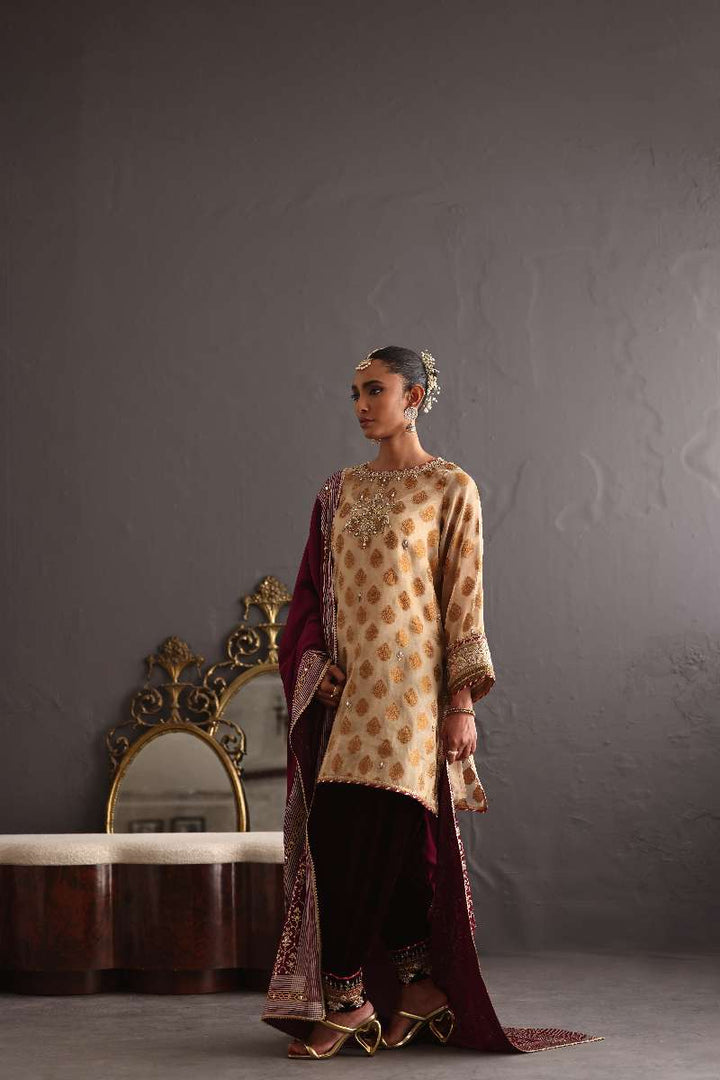 Deepak Perwani - Chiffon & Pure Raw Silk Formal Suit For Women - 3 Piece