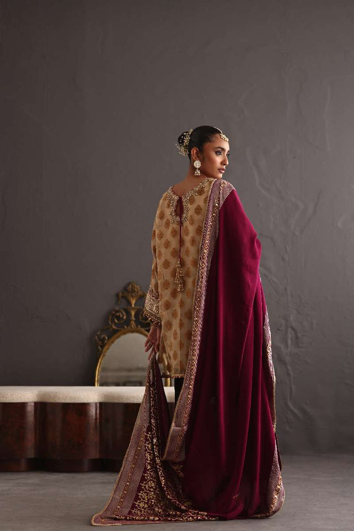 Deepak Perwani - Chiffon & Pure Raw Silk Formal Suit For Women - 3 Piece