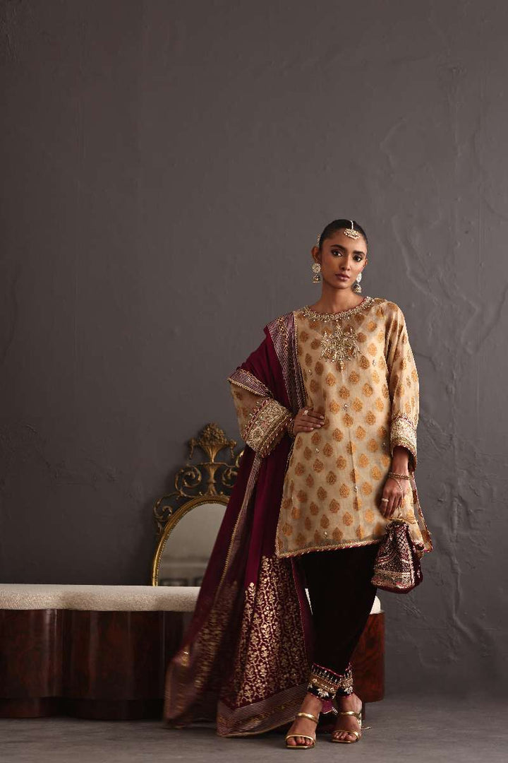 Deepak Perwani - Chiffon & Pure Raw Silk Formal Suit For Women - 3 Piece