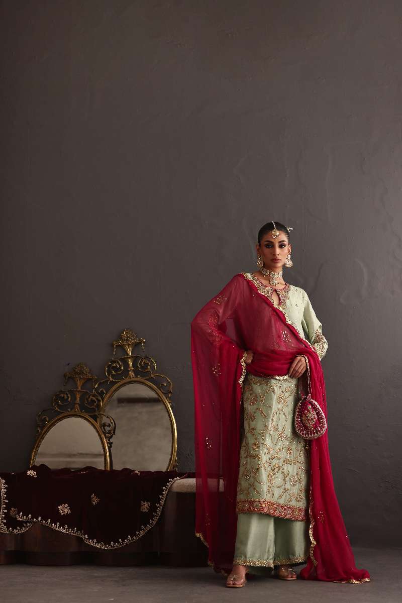 Deepak Perwani - Chiffon & Pure Raw Silk Formal Suit For Women - 3 Piece