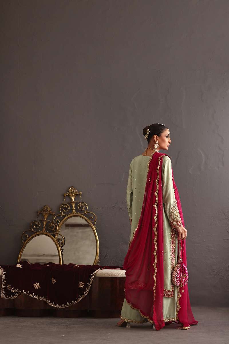 Deepak Perwani - Chiffon & Pure Raw Silk Formal Suit For Women - 3 Piece