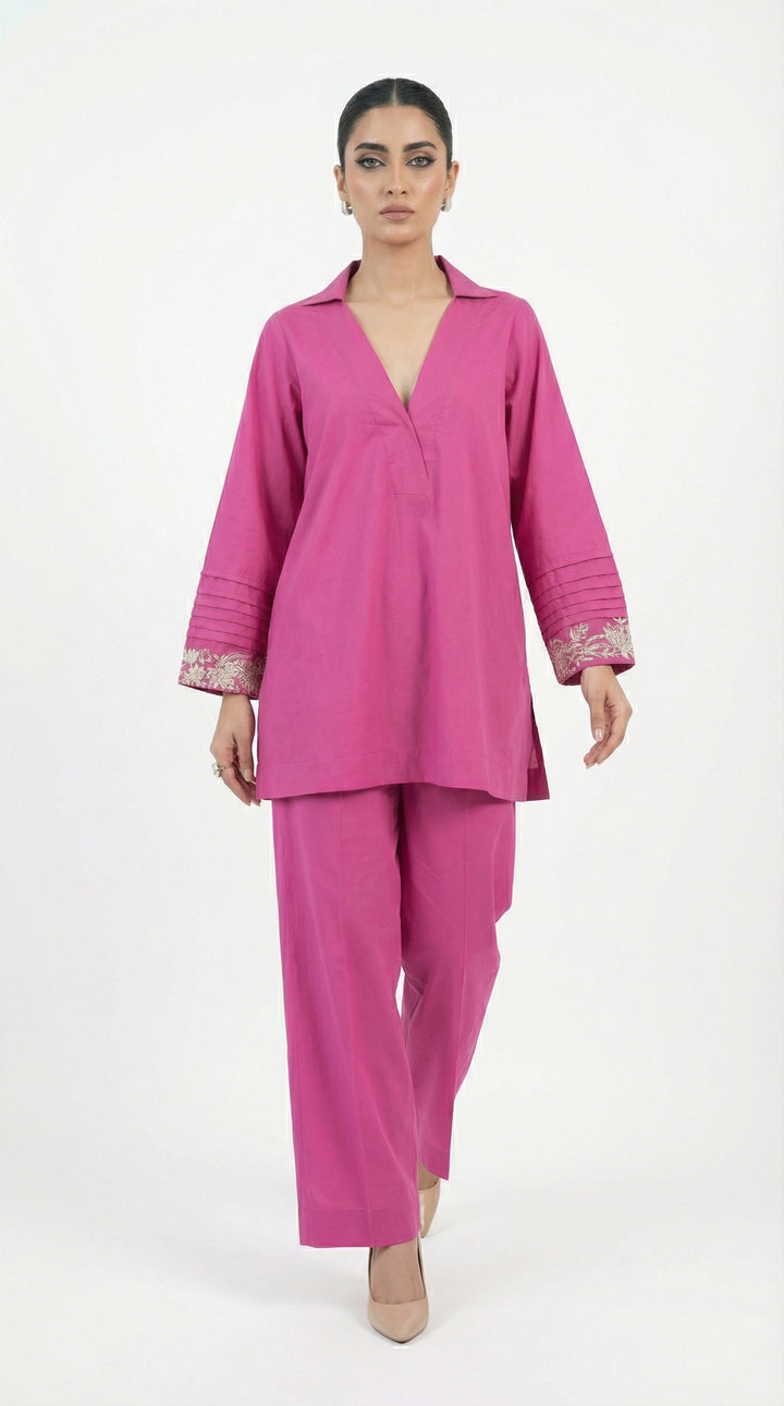 Reema Ahsan - Vaya Cotton Suit For Women - Shocking Pink and Skin - 2 Piece - Studio by TCS