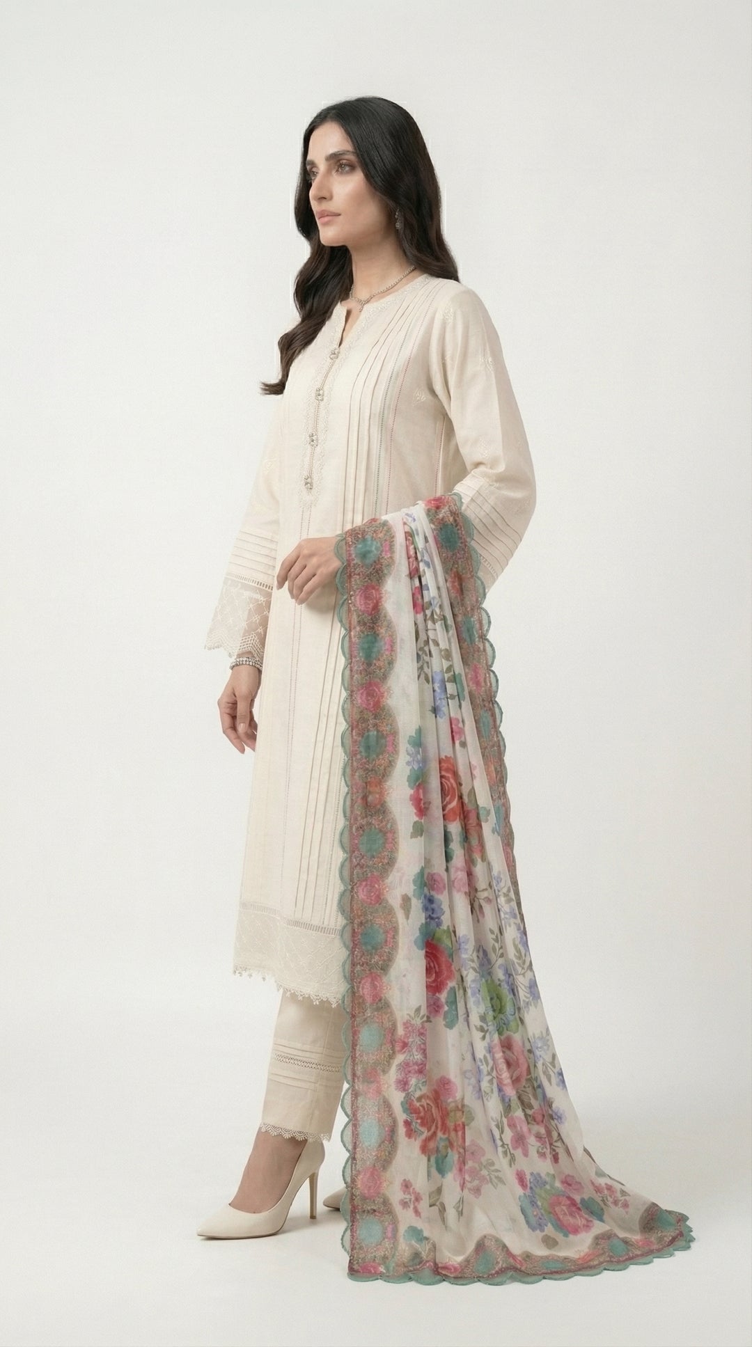 Reema Ahsan - Zima Cora Cotton Suit For Women - Ivory - 3 Piece - Studio by TCS